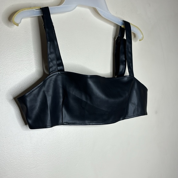WhoworeWhat | Black Faux Leather Adjustable Bralette | Rebel Undershirt | Biker - Picture 2 of 12